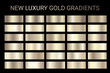 Luxury gold gradients set vector. Gold gradients collection of metallic festive golden metal vector colors. For Christmas cards, banners, tags, fonts, New Year Eve party flyers, invitation card design