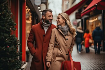 Canvas Print - man and woman doing Christmas shopping