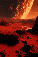 Wall Mural - Awe-inspiring landscape of red planet, fantastical terrain complete with jagged mountains and craggy rocks