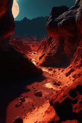 Wall Mural - Awe-inspiring landscape of red planet, fantastical terrain complete with jagged mountains and craggy rocks