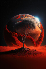 Wall Mural - Awe-inspiring landscape of red planet, fantastical terrain complete with jagged mountains and craggy rocks