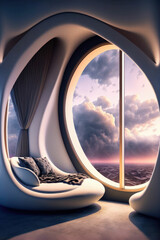 Wall Mural - Futuristic room interior, modern living room minimalistic style