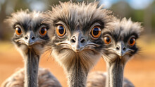 Group Of Emu Birds In The Wild