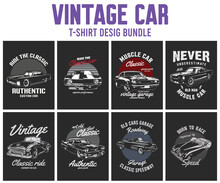 Vintage Classic Car T-shirt Design Bundle. Retro Car T Shirt Design. American Old Cars Vector Graphic.