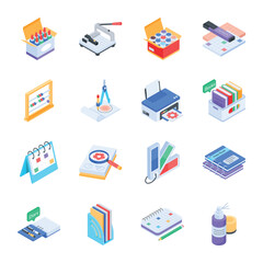 Set of School Accessories Isometric Icons

