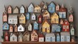 wall decorated with multiple little houses