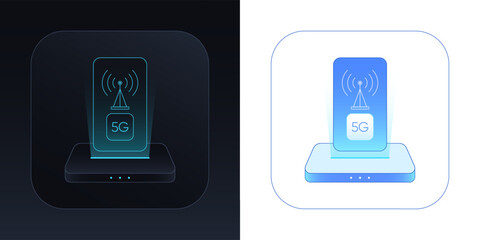 Sticker - Antenna 5G and signal station. 5G cellular tower with broadband connection. Broadcast station with fast 5G mobile network technology. Wireless internet hotspot and access point. Vector illustration