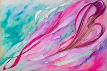 A Poignant Artwork Symbolizing  Cancer, With A Focus On The Iconic Pink Ribbon, Elegantly Flowing And Weaving Through An Abstract Background Of Soft Pastel Hues