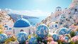 Easter holiday time in Santorini Greece background in paper art and craft design concept. Created using generative AI.