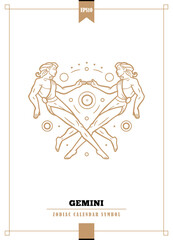 Wall Mural - gemini sign. zodiac insignia illustration. outlined modern zodiacal illustration for gemini sign. ve