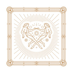 Wall Mural - gemini zodiac sign and astrology symbol, element. modern outline vector illustration. white backgrou