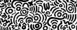 Brush curly lines seamless pattern. Pencil squiggles ornament. Scribble brush strokes vector background. Hand drawn marker scribbles, curved lines, circles. Black pencil sketches. Squiggles and daubs.