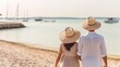© vie_art - couple walking along the beach, enjoying the summer.