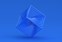 Abstract 3d Render, Geometric Design Of A Blue Cube