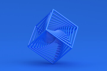 abstract 3d render, geometric design of a blue cube