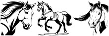 Black Horse On A White Background. Animal Line Art. Logo Design, For Use In Graphics. Print For T-shirts, Pattern For Tattoos. Generated By AI