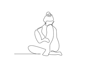 Wall Mural - woman sitting sad unhappy line art design