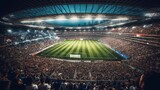 Fototapeta Przestrzenne - Soccer stadium with fans and lights at night. 3D rendering
