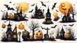 halloween castle and orange pumpkin vector pattern. halloween party border. halloween icon and character. vector illustration. halloween white background