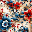 Red and blue paisley floral vintage seamless pattern.