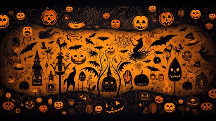Wall Mural - halloween orange pumpkin vector seamless pattern. halloween party border. halloween icon and character. vector illustration. halloween abstract background