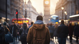 Fototapeta Londyn - crowd of people walking in street. location inspired in london