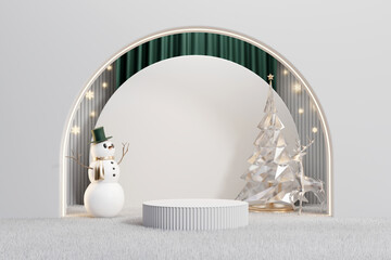 Wall Mural - Merry Christmas event product display podium with decoration background 3d rendering