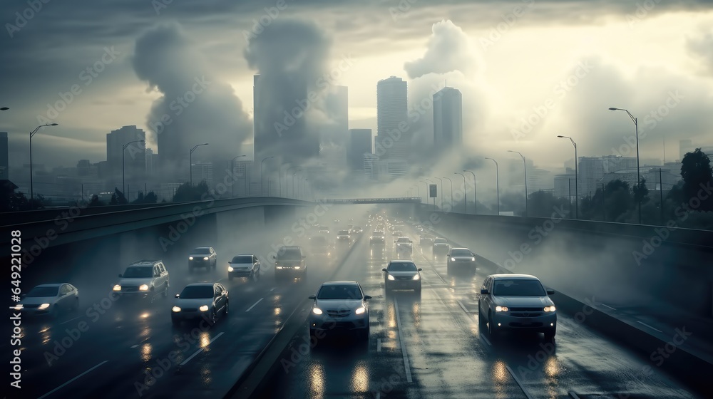 Air pollution from car traffic on city roads. Stock Photo | Adobe Stock
