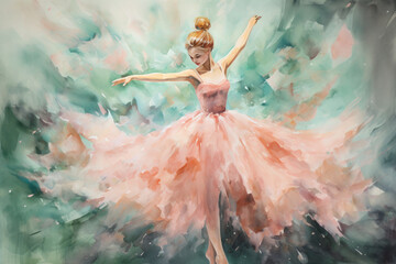 Wall Mural - graceful girl in a ballet dress drawn in watercolor
