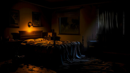 Wall Mural - dark bedroom with bed, nightmares, haunted house