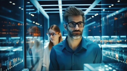 Poster - IT Engineers working in a modern office of a technology company on the development of a quantum computer, Explaining Things.