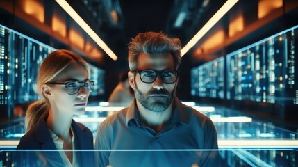 Poster - IT Engineers working in a modern office of a technology company on the development of a quantum computer, Explaining Things.