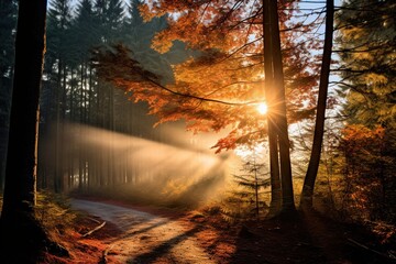 Wall Mural - Autumn forest nature.