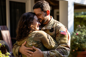 Happy American soldier reunited with family