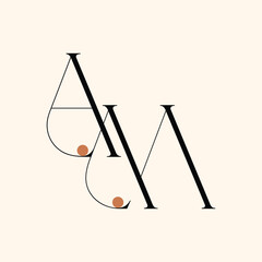 AM letter logo design on luxury background