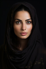 Studio portrait of beautifil arab woma in head scarf hijab on different colours background