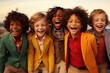 group of children of different races looking at the camera, fashion concept, diversity concept