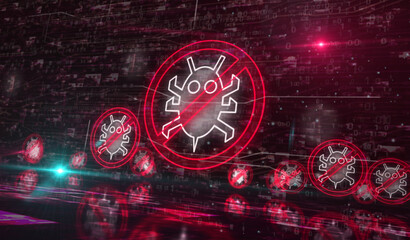 Wall Mural - Antivirus cyber security virus detect symbol digital concept 3d illustration