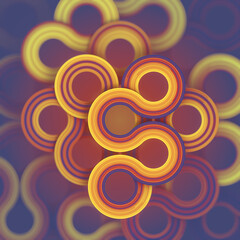 Leinwandbilder - 3d rendering illustration of a pattern of rounded lines on an orange and purple digital background