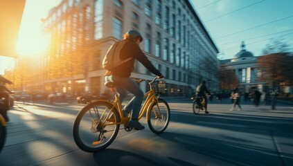 Blurred image of a cyclist on the streets