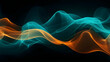 Vertical ambient smoke wave structure screen wallpaper background. Teal, Blue, Orange, Gold. 16:9 Aspect Ratio.