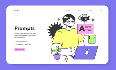 Sticker - young male prompt-engineer writing a prompt to a artificial neuron