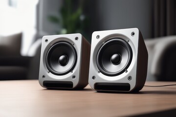 two speakers on a living room