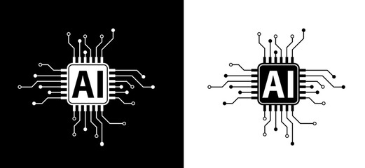Artificial intelligence AI pictogram. Technology related to artificial intelligence, computers and systems that are intelligent, graphic of robot. Vector ai generated logo or symbol. Tech icon
