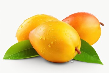 Fresh delicious sweet mangoes with water drops. Generative AI