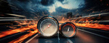 Fototapeta  - Pushing Limits: Speedometer Clocking High Speed on Fast Track