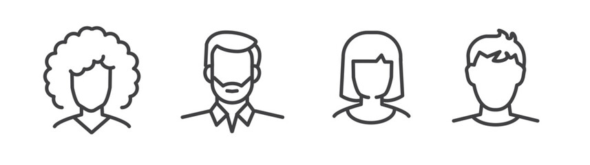 Wall Mural - Collection of people and avatar Vector Line Icons. Pictogram Set on white Background