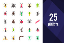 25 Insects Flat Icons Pack. Vector Illustration.