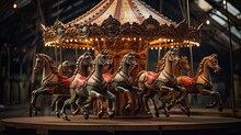 Antique Carousel. Vintage Joy, Carousel Elegance, Wooden Horse Magic, Family Entertainment, Enduring Charm. Generated By AI.