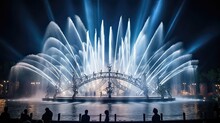 Dance Fountain Show Where Water Jets Move In Harmony With Enchanting Music. Synchronized Aquatic Choreography, Musical Magic, Breathtaking Display. Generated By AI.